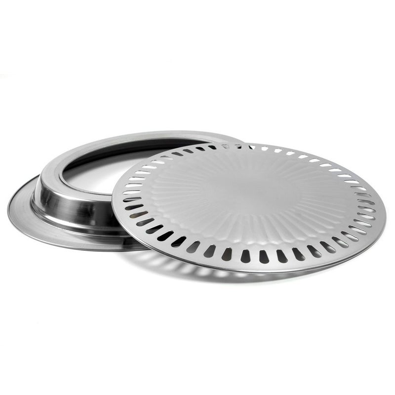 LVOERTUIG Korean Style Stovetop,Stainless Steel Non-Stick Roasting Round Barbecue Grill Pan for Indoor Outdoor Camping BBQ, Cooking Delicious Roasting Food(30cm x 30cm x 2.8cm) - Image 5